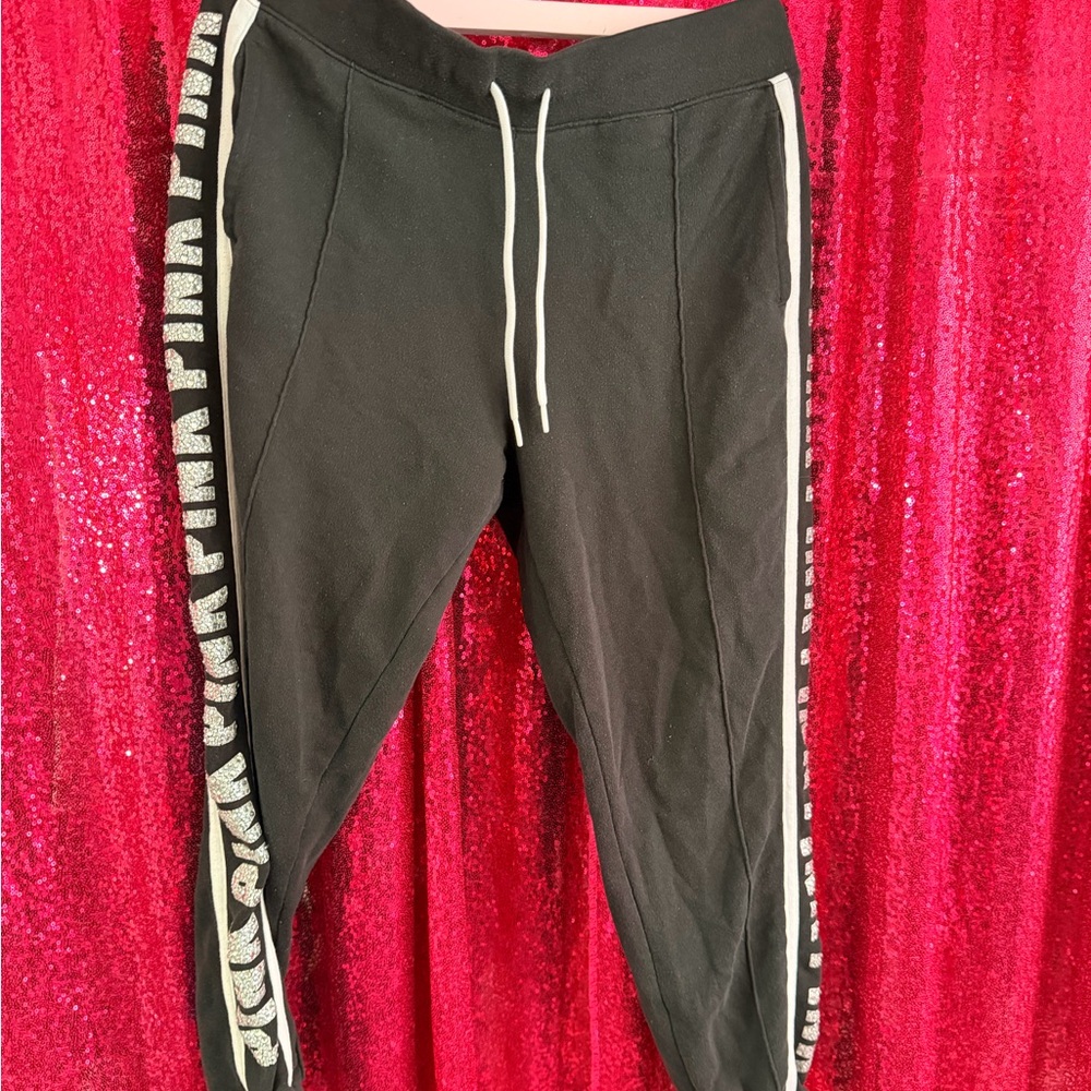 PINK Victoria's Secret Black Joggers with White Accents
